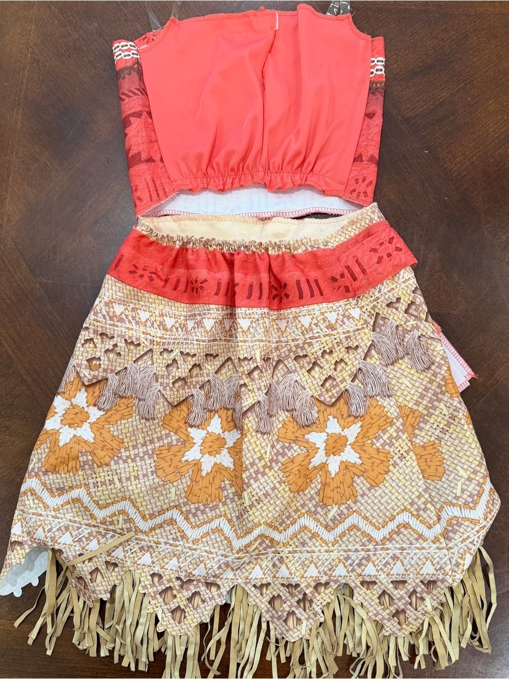 Disney Moana Girls' Orange & Coral Tribal Two-Piece Dress with Fringe Sz 4-6x - Picture 6 of 6
